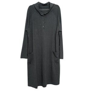 Two Danes Hemp Cotton Midi Dress Womens Size Large Green Lagenlook Long Sleeve